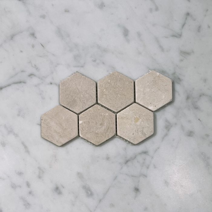 (Sample) Crema Marfil Marble 2 inch Hexagon Mosaic Tile Tumbled