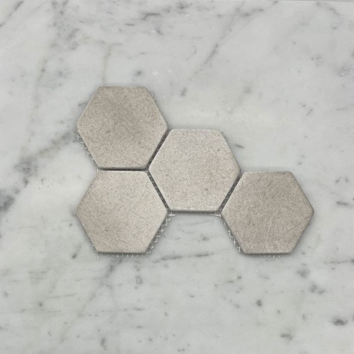 (Sample) Crema Marfil Marble 3 inch Hexagon Mosaic Tile Tumbled