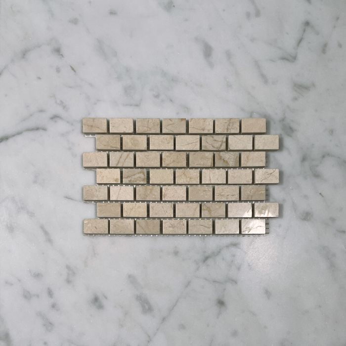 (Sample) Crema Marfil Marble 5/8x3/4 Mini Brick Mosaic Tile Polished