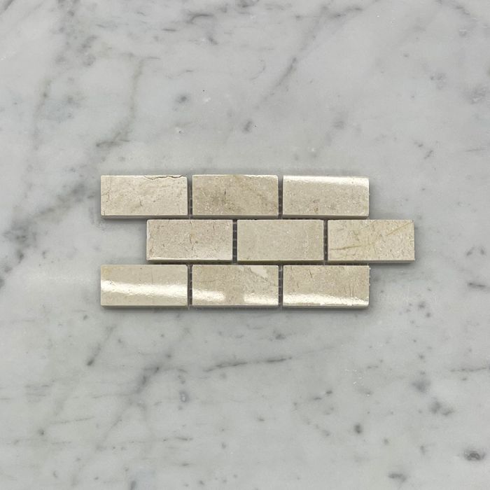 (Sample) Crema Marfil Marble 1x2 Medium Brick Mosaic Tile Polished