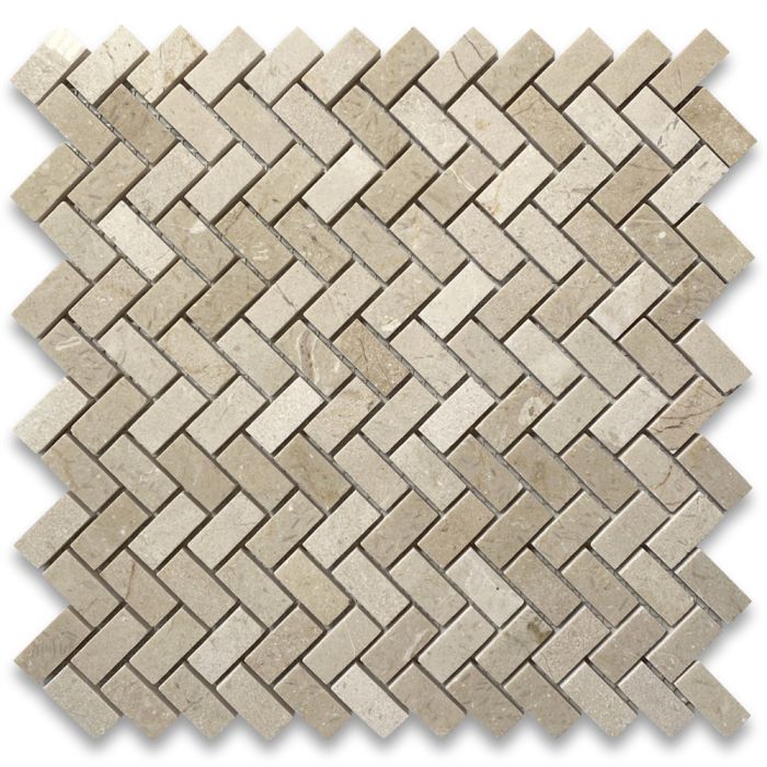Crema Marfil Marble 5/8x1-1/4 Herringbone Mosaic Tile Polished