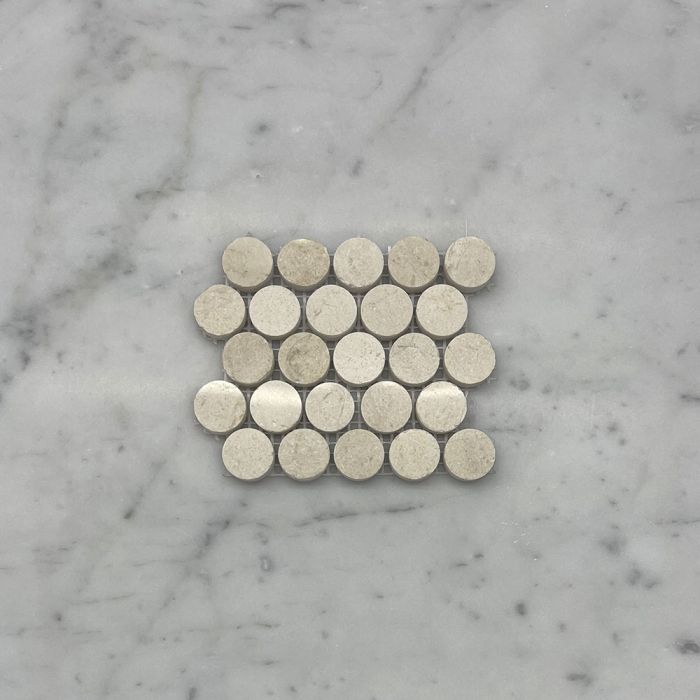 (Sample) Crema Marfil Marble 3/4 inch Penny Round Mosaic Tile Polished