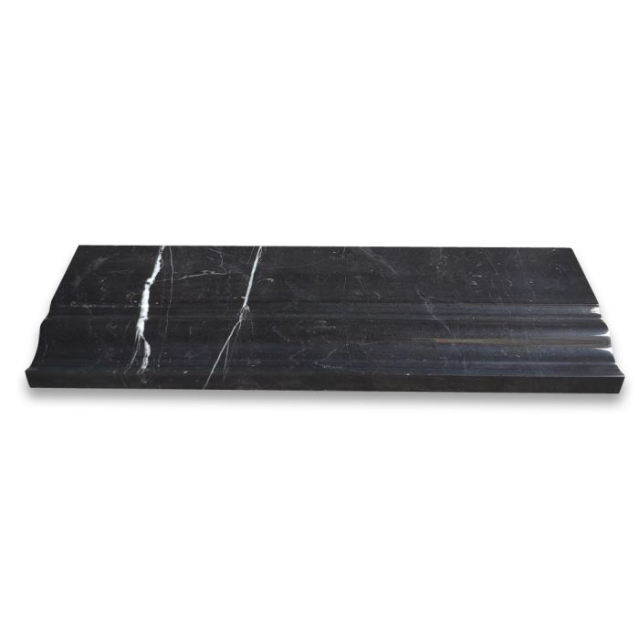 Nero Marquina Black Marble 4x12 Baseboard Crown Molding Polished