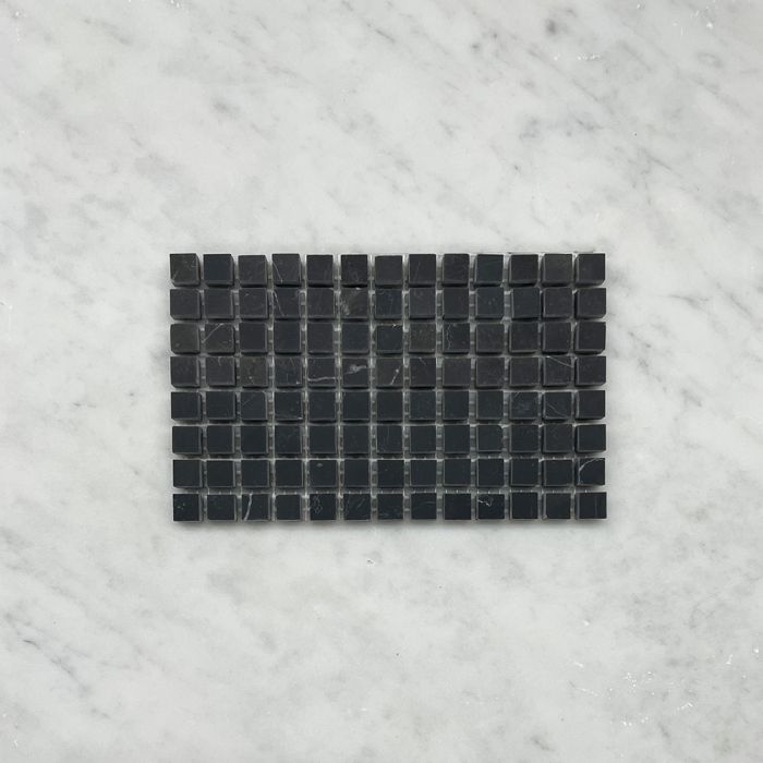 (Sample) Nero Marquina Black Marble 3/8x3/8 Square Mosaic Tile Honed