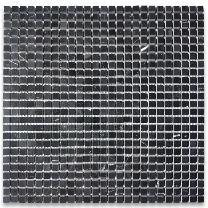 Nero Marquina Black Marble 3/8x3/8 Square Mosaic Tile Polished