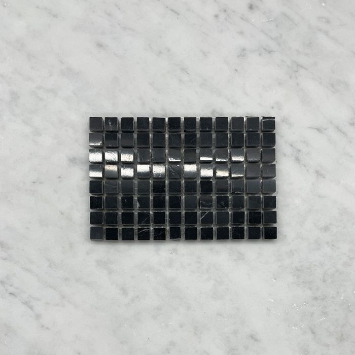 (Sample) Nero Marquina Black Marble 3/8x3/8 Square Mosaic Tile Polished