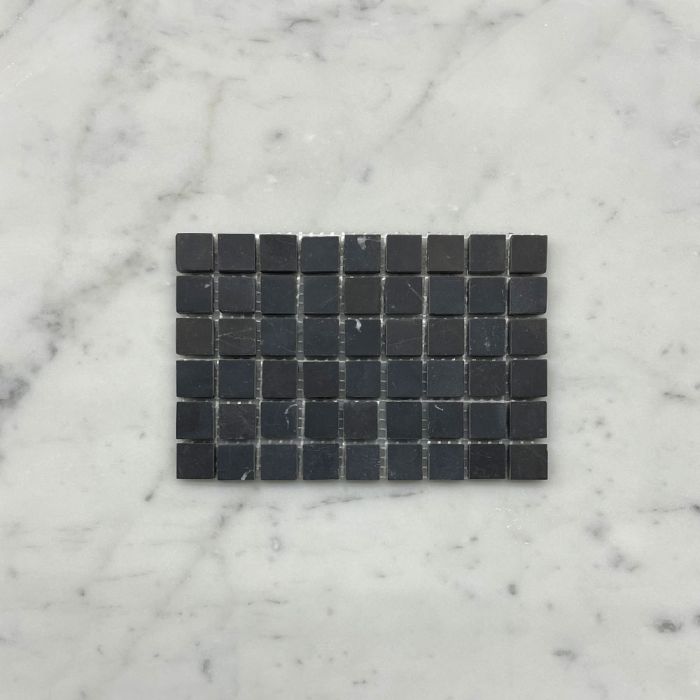(Sample) Nero Marquina Black Marble 5/8x5/8 Square Mosaic Tile Honed