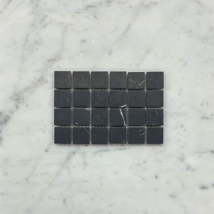 (Sample) Nero Marquina Black Marble 1x1 Square Mosaic Tile Honed