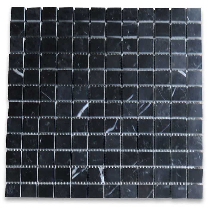Nero Marquina Black Marble 1x1 Square Mosaic Tile Polished
