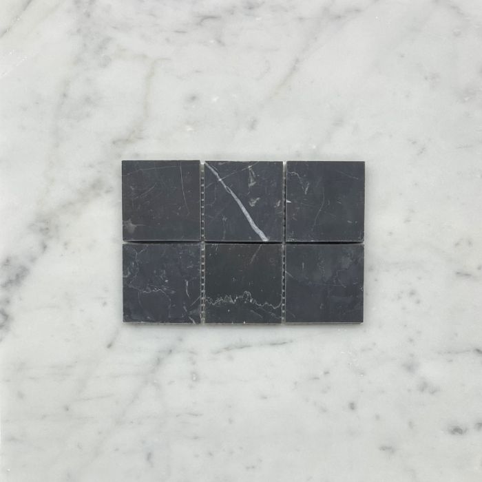 (Sample) Nero Marquina Black Marble 2x2 Square Mosaic Tile Honed