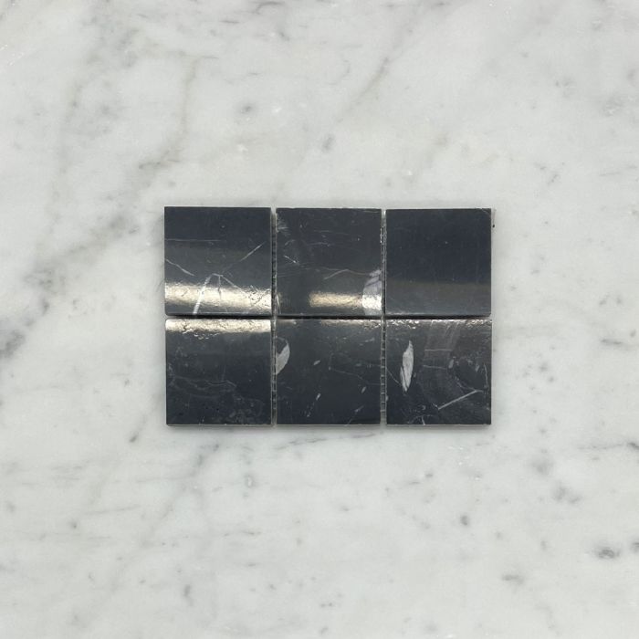 (Sample) Nero Marquina Black Marble 2x2 Square Mosaic Tile Polished