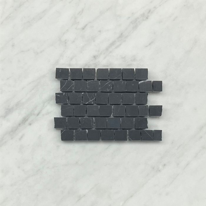 (Sample) Nero Marquina Black Marble 3/4x3/4 Hand Clipped Random Broken Mosaic Tile Honed