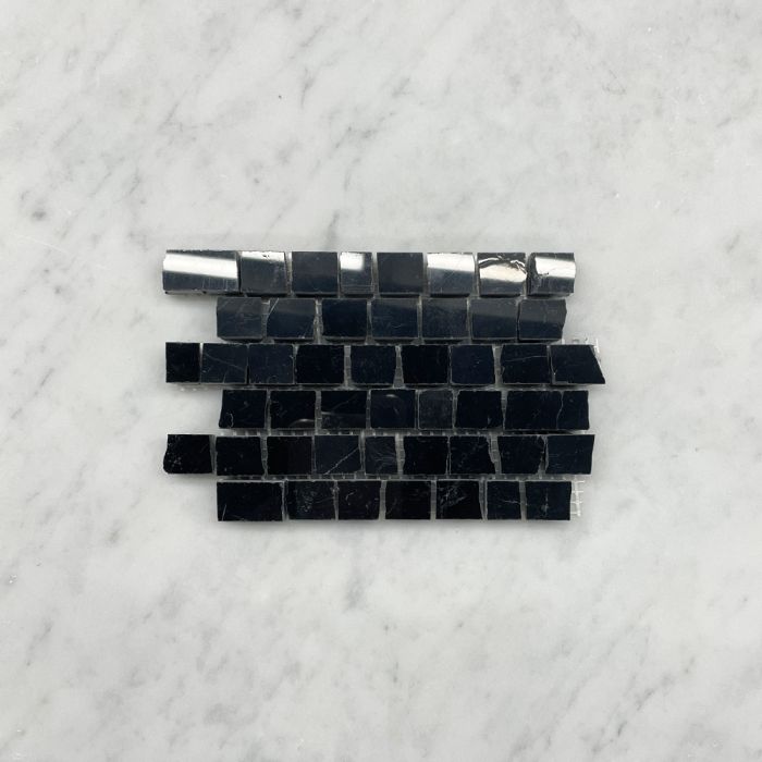 (Sample) Nero Marquina Black Marble 3/4x3/4 Hand Clipped Random Broken Mosaic Tile Polished