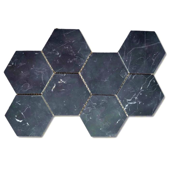 Nero Marquina Black Marble 5 inch Hexagon Mosaic Tile Honed