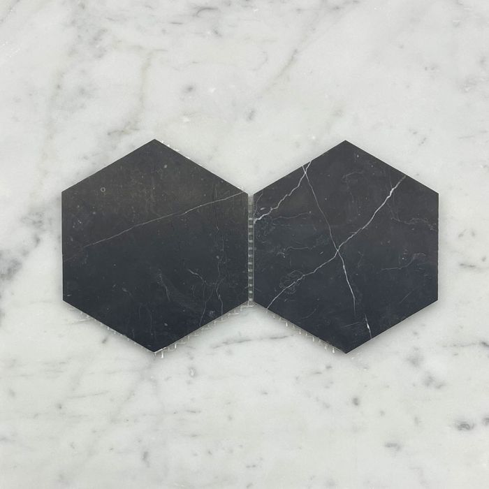 (Sample) Nero Marquina Black Marble 5 inch Hexagon Mosaic Tile Honed