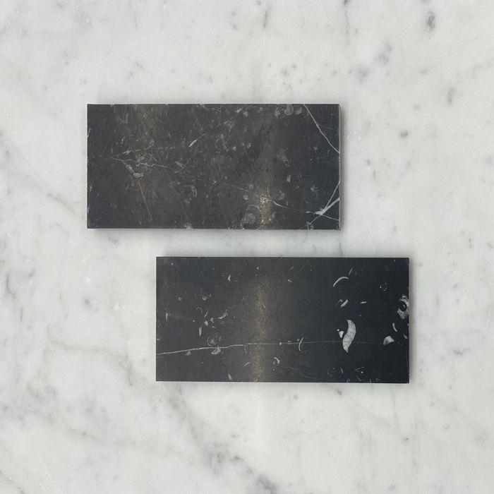 (Sample) Nero Marquina Black Marble 3x12 Subway Tile Honed