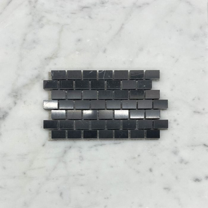 (Sample) Nero Marquina Black Marble 5/8x3/4 Mini Brick Mosaic Tile Polished