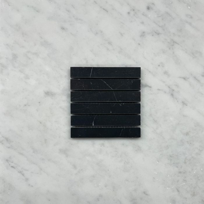 (Sample) Nero Marquina Black Marble 5/8x4 Rectangular Stacked Mosaic Tile Honed