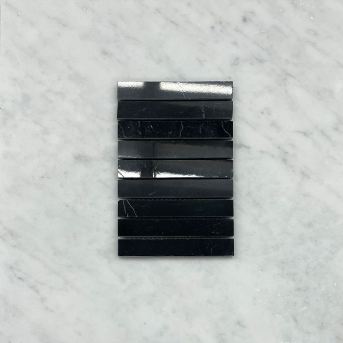 (Sample) Nero Marquina Black Marble 5/8x4 Rectangular Stacked Mosaic Tile Polished