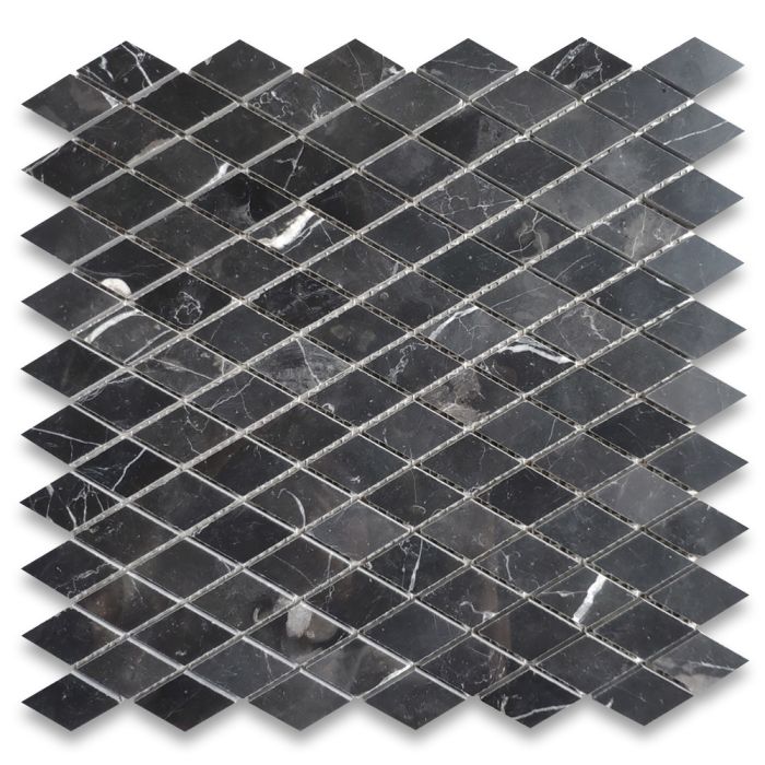 Nero Marquina Black Marble 1x1-7/8 Rhomboid Diamond Mosaic Tile Polished