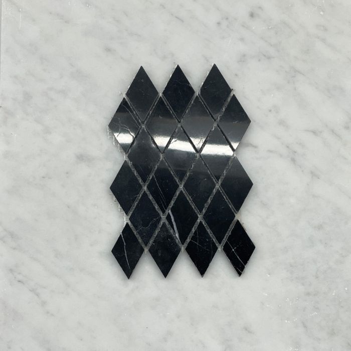 (Sample) Nero Marquina Black Marble 1x1-7/8 Rhomboid Diamond Mosaic Tile Polished