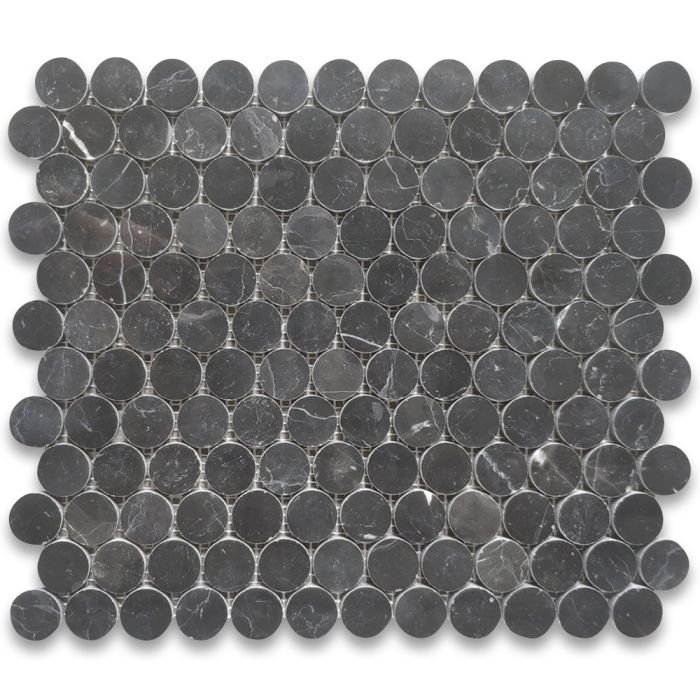 Nero Marquina Black Marble 1 inch Penny Round Mosaic Tile Polished