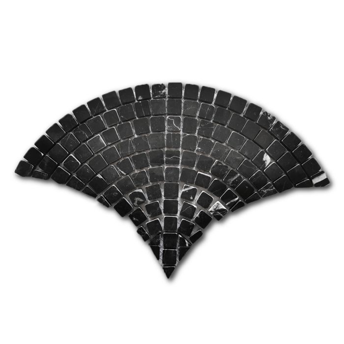 Nero Marquina Black Marble Fish Scale Scallop Fan Pattern Mini Mosaic Tile Honed