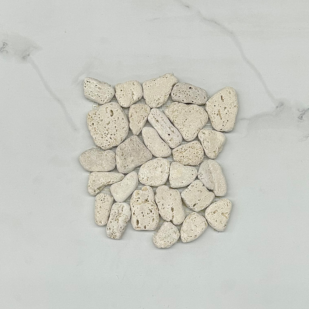 (Sample) Travertine Mix Giallo Marble River Rocks Pebble Stone Mosaic Tile Tumbled