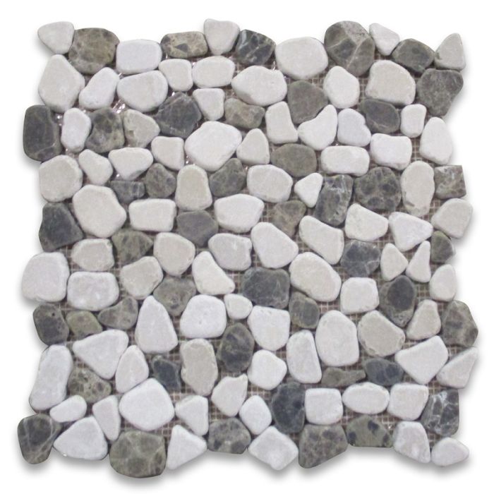 Emperador Dark Mix Beige Marble River, Pebble Mosaic Tile Installation