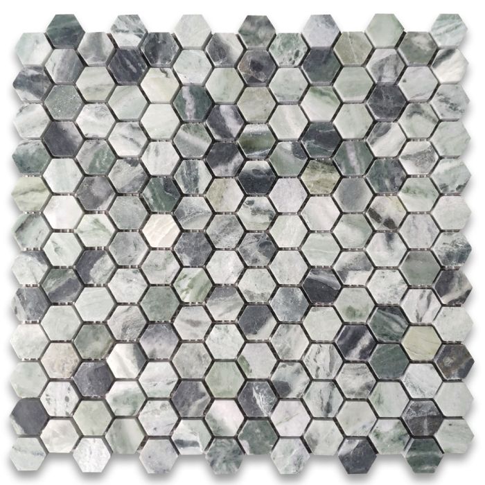 Sagano Vibrant Green Marble 1 inch Hexagon Mosaic Tile Honed