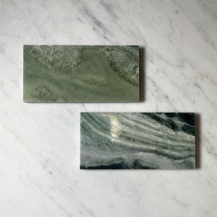 (Sample) Sagano Vibrant Green Marble 3x6 Subway Tile Polished