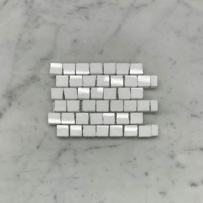 (Sample) Thassos White Marble 3/4x3/4 Hand Clipped Random Broken Mosaic Tile Polished