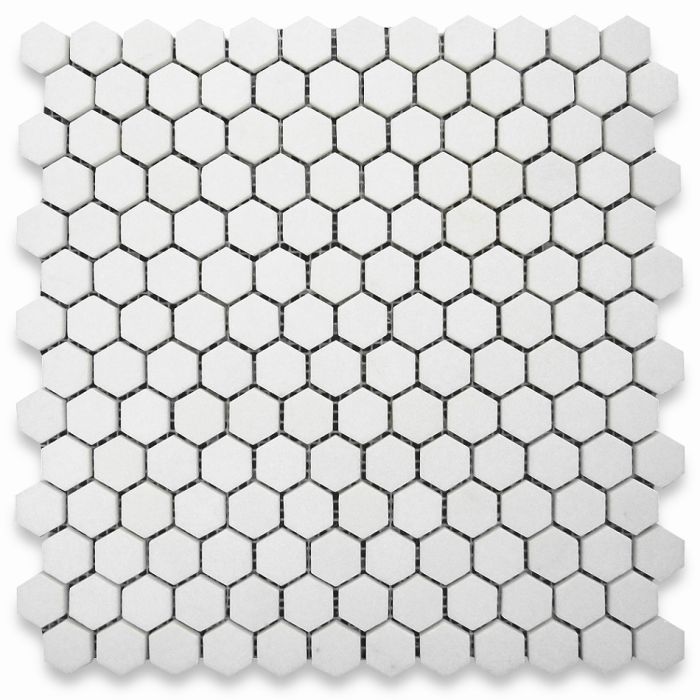 Thassos White Marble 1 inch Hexagon Mosaic Tile Honed