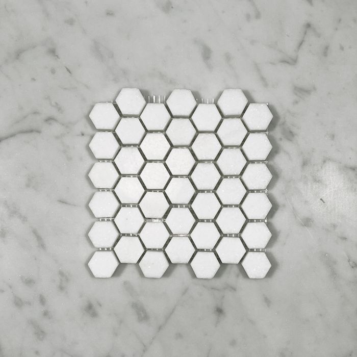 (Sample) Thassos White Marble 1 inch Hexagon Mosaic Tile Polished