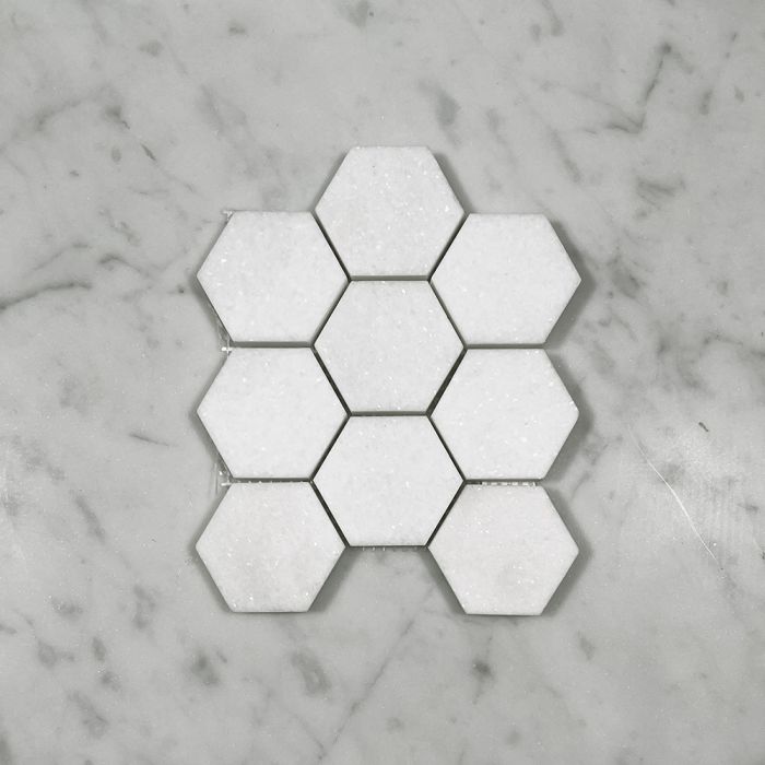 (Sample) Thassos White Marble 2 inch Hexagon Mosaic Tile Honed