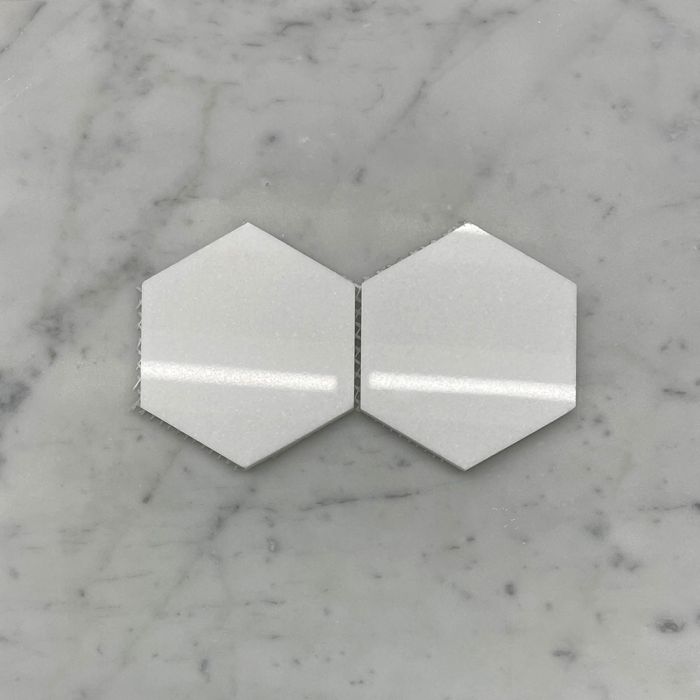 (Sample) Thassos White Marble 4 inch Hexagon Mosaic Tile Polished