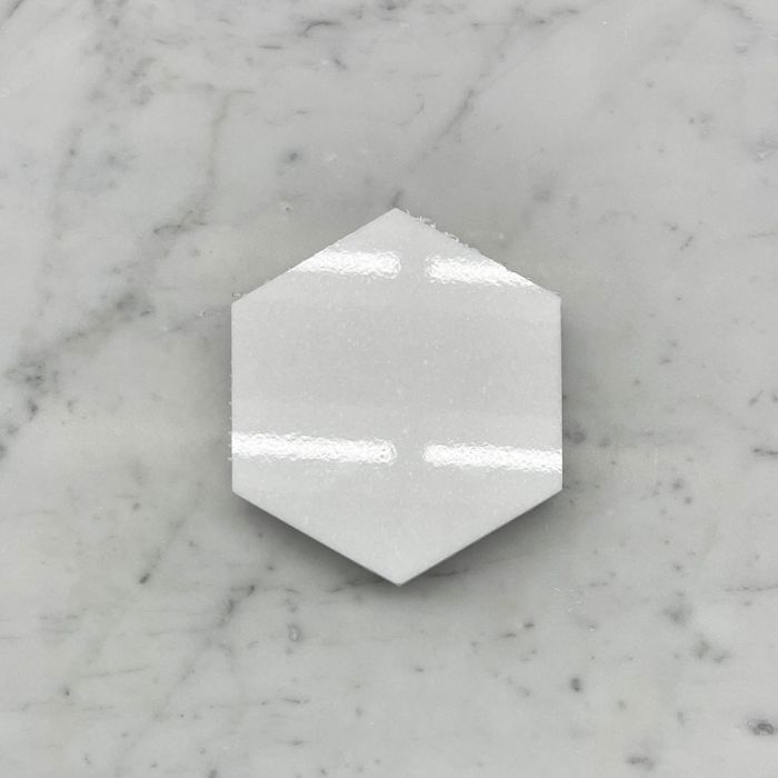 (Sample) Thassos White Marble 5 inch Hexagon Mosaic Tile Polished