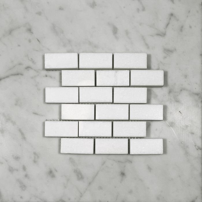 (Sample) Thassos White Marble 1x2 Medium Brick Mosaic Tile Polished