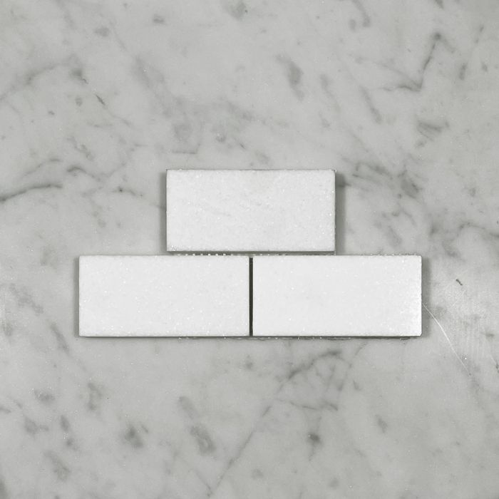(Sample) Thassos White Marble 2x4 Grand Brick Subway Mosaic Tile Polished
