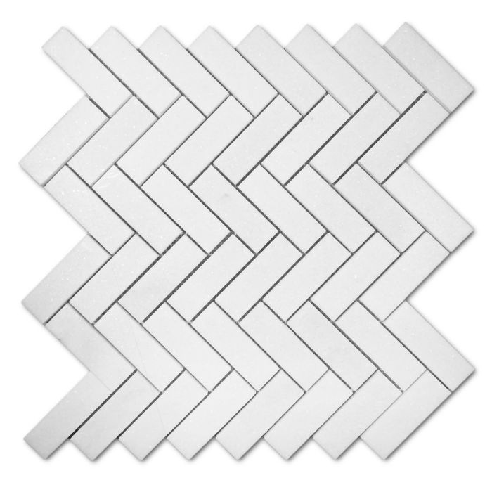 Thassos White Marble 1x3 Herringbone Mosaic Tile Honed