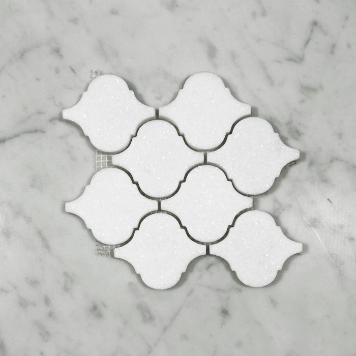(Sample) Thassos White Marble Medium Arabesque Baroque Lantern Mosaic Tile Honed