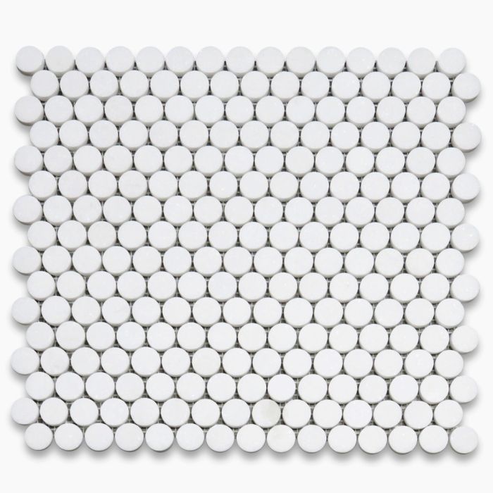 Thassos White Marble 3/4 inch Penny Round Mosaic Tile Honed