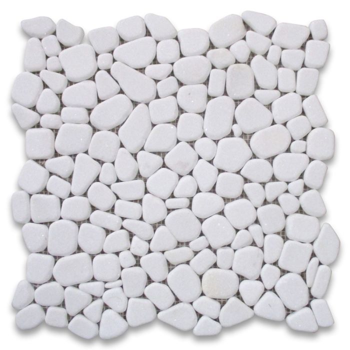 Thassos White Marble Pebble Stone River Rocks Mosaic Tile Tumbled