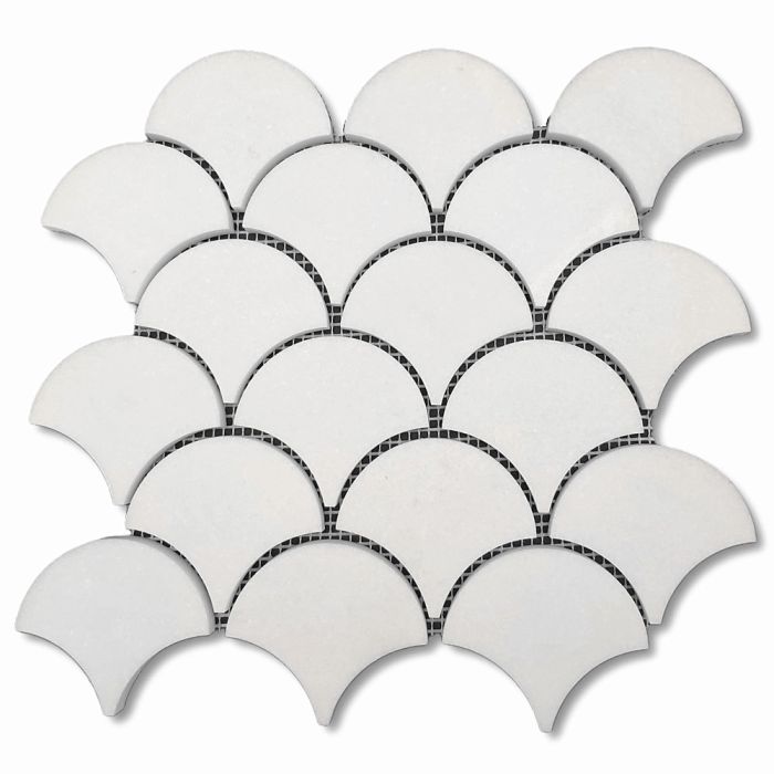 Thassos White Marble Grand Fish Scale Fan Shape Mosaic Honed - Stone Center Online