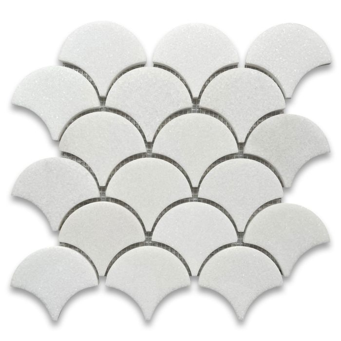 Thassos White Marble Grand Fish Scale Fan Shape Mosaic Tile Polished