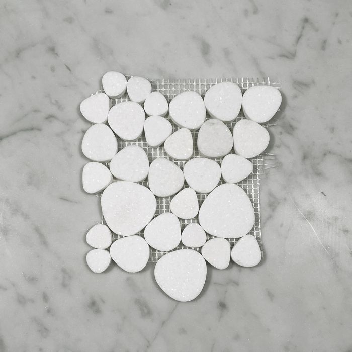 (Sample) Thassos White Marble Heart Shape Bubble Mosaic Tile Honed