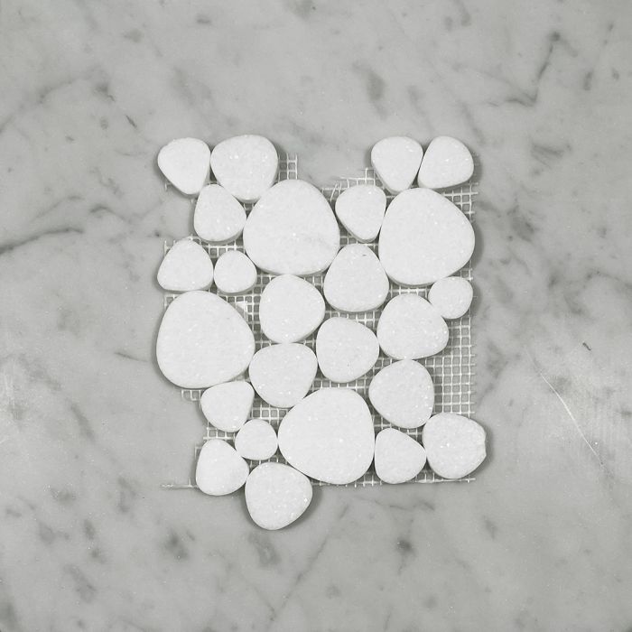(Sample) Thassos White Marble Heart Shape Bubble Mosaic Tile Polished