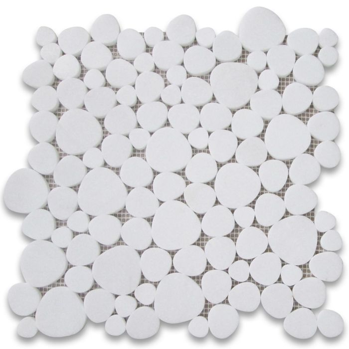 Thassos White Marble Heart Shape Bubble Mosaic Tile Polished