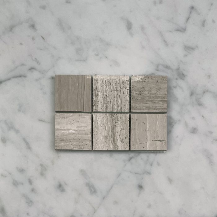 (Sample) Athens Silver Cream Marble 2x2 Square Mosaic Tile Polished