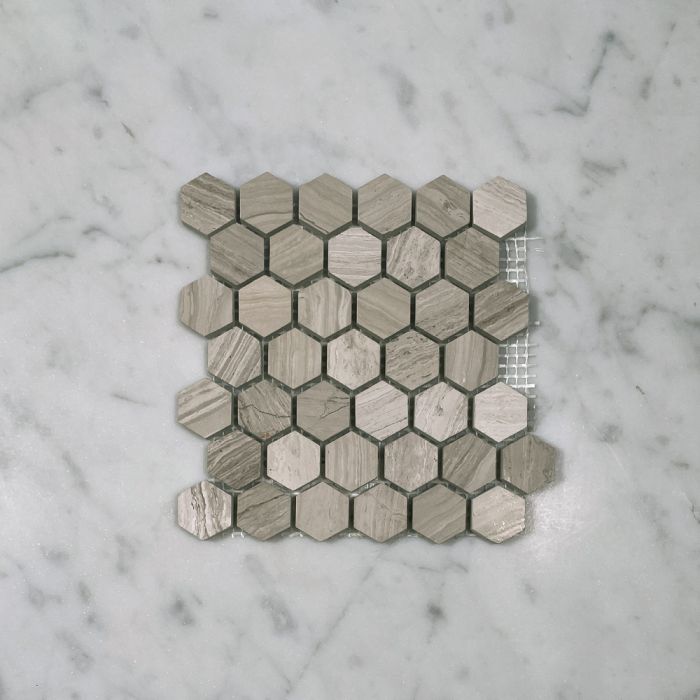 (Sample) Athens Silver Cream Marble 1 inch Hexagon Mosaic Tile Polished